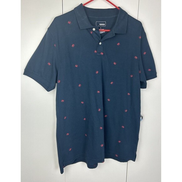 Sonoma Men’s Pullover Collared Shirt With Crabs Size Large Blue Red - Picture 5 of 7